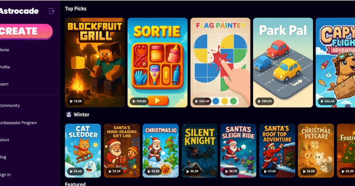 Hands-on close-up showing features of Astrocade iOS game creation