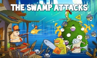 Hands-on close-up showing features of Swamp Attack Android game