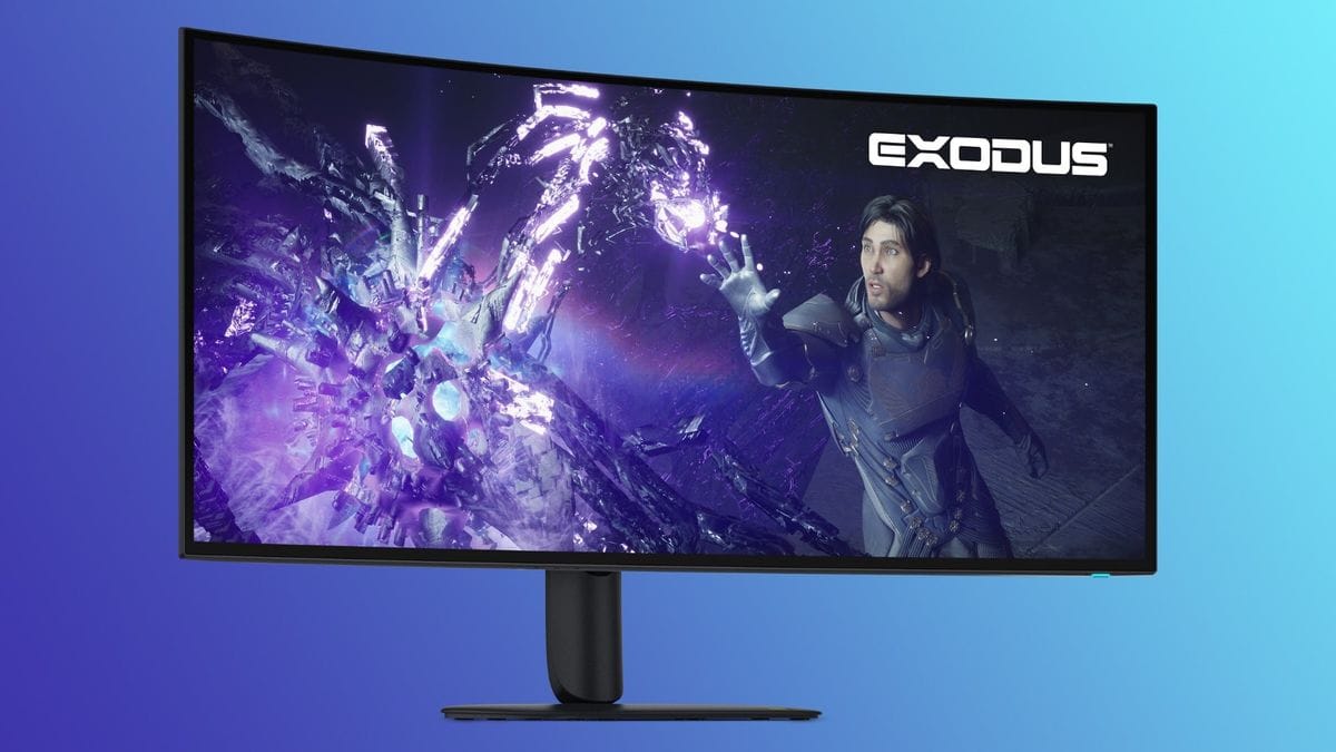 Hands-on close-up showing features of Alienware 5K2K OLED gaming