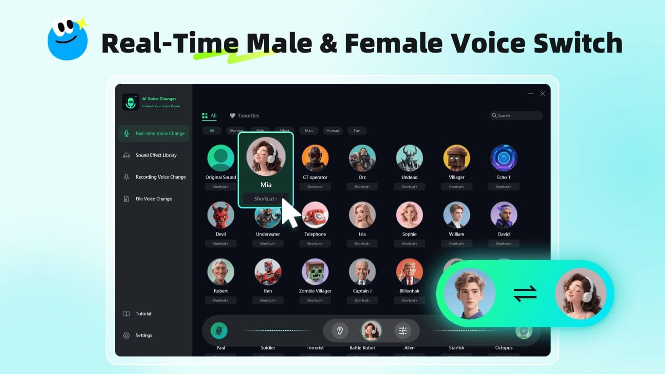 High resolution product overview of real-time AI voice transformation