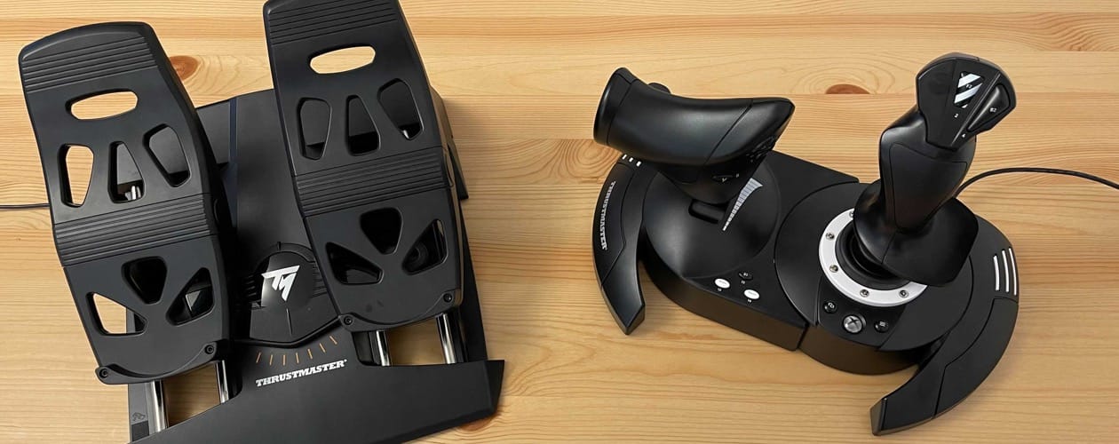 Thrustmaster T.Flight Hotas 5 Review: Best Budget HOTAS? Hands-on close-up showing features of Thrustmaster T.Flight Hotas 5