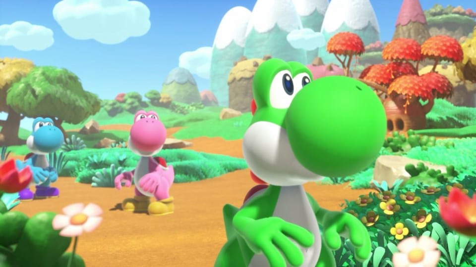Hands-on close-up showing features of Yoshi and the Mysterious